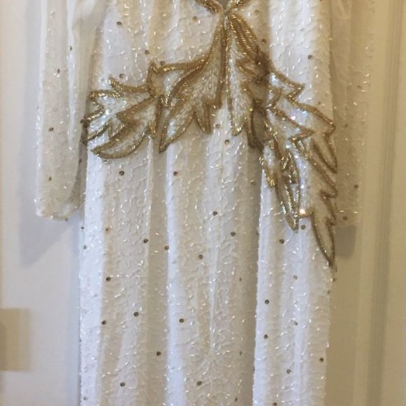 Off white Dress with gold and white Sequins - Picture 6 of 7